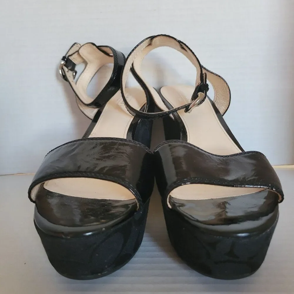 Coach Wedge Heels Sandals Platform Black Patent Leather Nalene Women's Woman's 7
